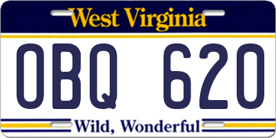 WV license plate OBQ620