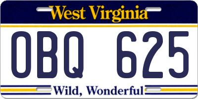 WV license plate OBQ625