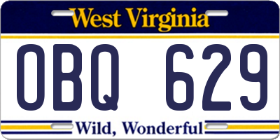 WV license plate OBQ629