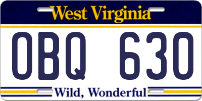 WV license plate OBQ630