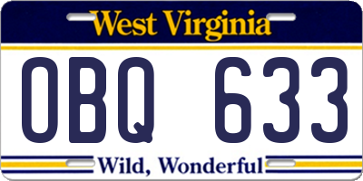 WV license plate OBQ633