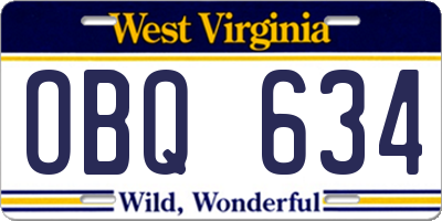 WV license plate OBQ634