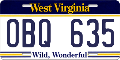 WV license plate OBQ635