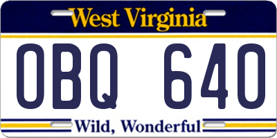 WV license plate OBQ640