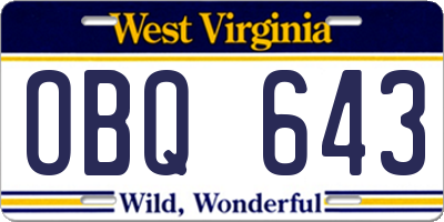 WV license plate OBQ643