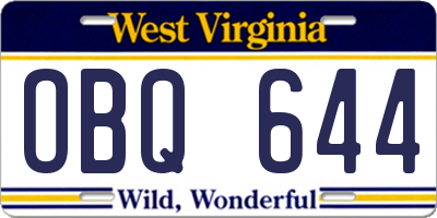 WV license plate OBQ644