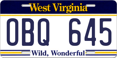 WV license plate OBQ645