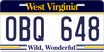WV license plate OBQ648