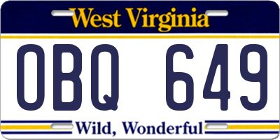 WV license plate OBQ649