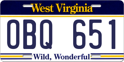 WV license plate OBQ651