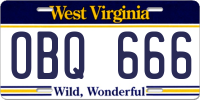 WV license plate OBQ666
