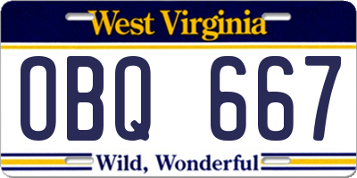 WV license plate OBQ667