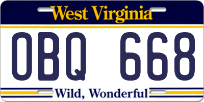 WV license plate OBQ668
