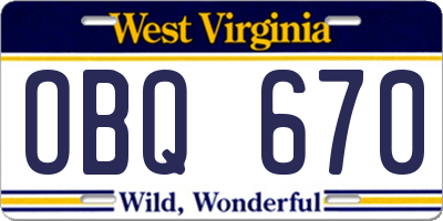 WV license plate OBQ670