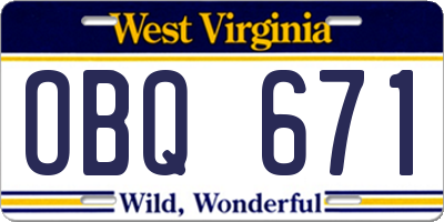 WV license plate OBQ671