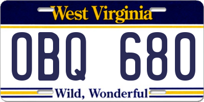 WV license plate OBQ680