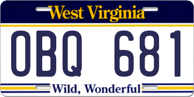 WV license plate OBQ681