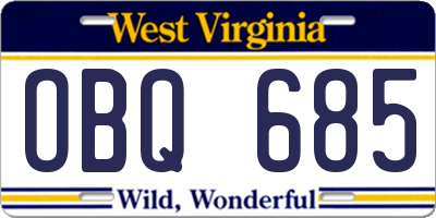 WV license plate OBQ685