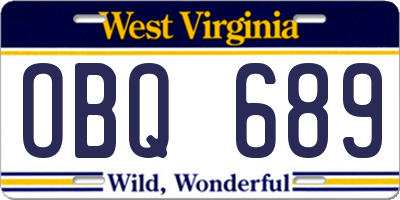 WV license plate OBQ689