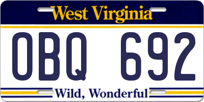 WV license plate OBQ692
