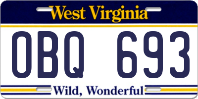 WV license plate OBQ693