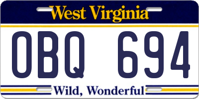WV license plate OBQ694