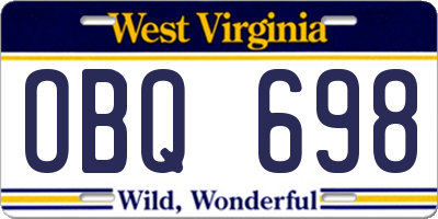 WV license plate OBQ698