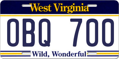 WV license plate OBQ700