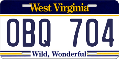 WV license plate OBQ704