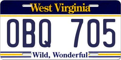 WV license plate OBQ705