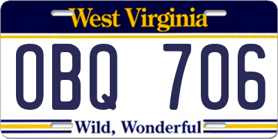 WV license plate OBQ706