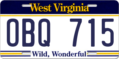 WV license plate OBQ715
