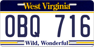 WV license plate OBQ716