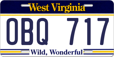 WV license plate OBQ717