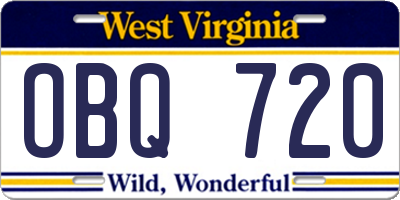WV license plate OBQ720