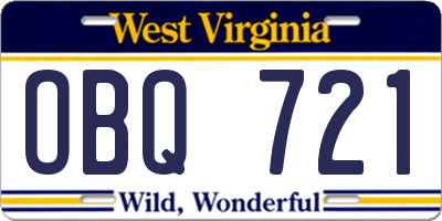 WV license plate OBQ721