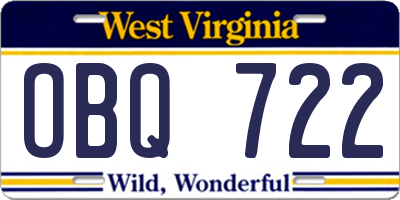 WV license plate OBQ722