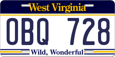 WV license plate OBQ728
