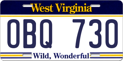 WV license plate OBQ730