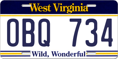 WV license plate OBQ734