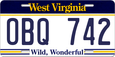 WV license plate OBQ742