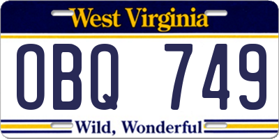 WV license plate OBQ749