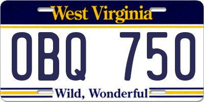WV license plate OBQ750