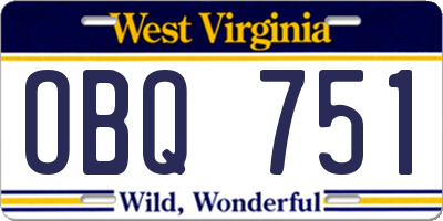 WV license plate OBQ751
