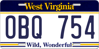 WV license plate OBQ754