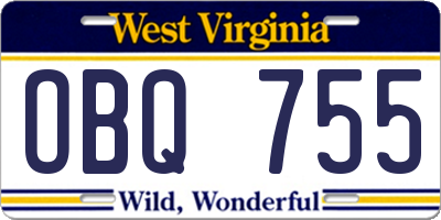 WV license plate OBQ755