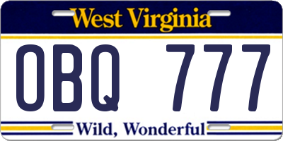 WV license plate OBQ777