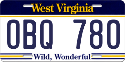 WV license plate OBQ780