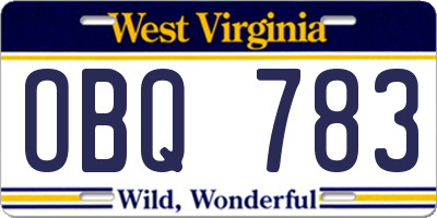 WV license plate OBQ783