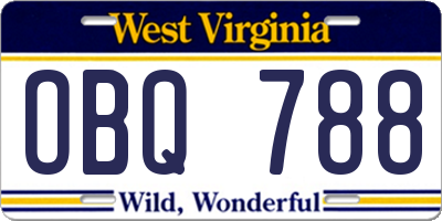 WV license plate OBQ788